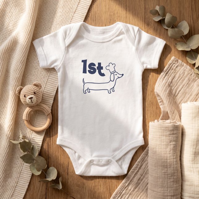 Body Bain de bébé 1ère Fête de Naissance Chien Bleu Mar (Créateur téléchargé)