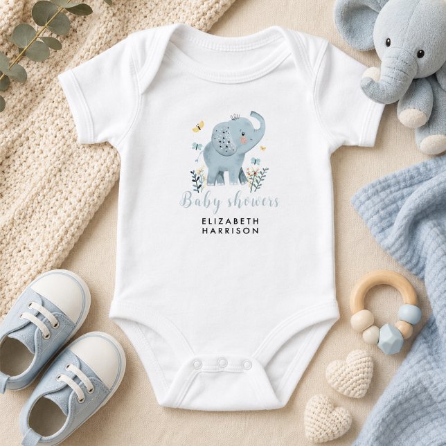 Body Bain de bébé éléphant bleu adorable pour garçon (Adorable Elephant Blue Baby Boy Shower Bodysuit)