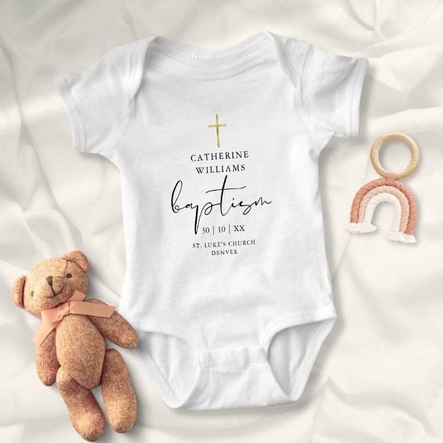 Body Baptême croix dorée moderne élégante (Elegant Modern Gold Cross Baptism Baby Bodysuit)