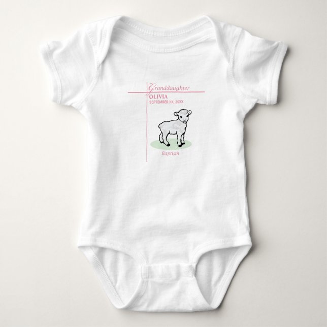 Body Baptême de petite-fille Rose Fille Agneau Nom et D (Devant)