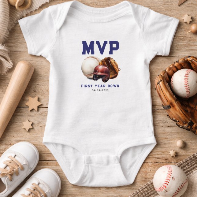 Body Baseball Première Année Vers le Bas 1er Anniversai (Baseball First Year Down 1st Birthday Baby Bodysuit
)