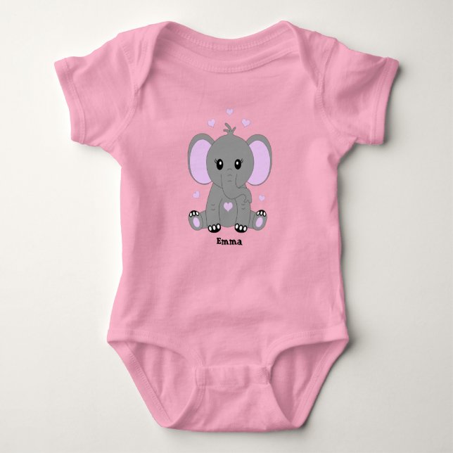 Body Beau éléphant en rose pour les filles (Devant)