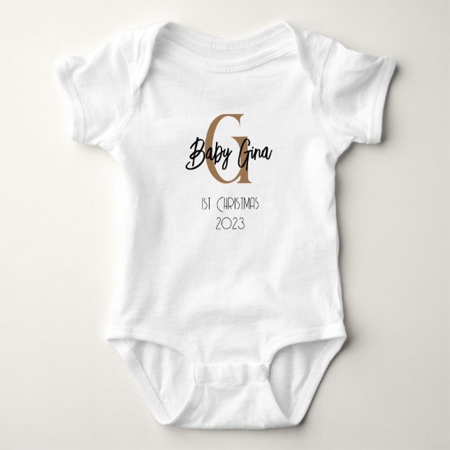 Body bébé 1er Noël monogramme unisex nom bodysuit (Devant)