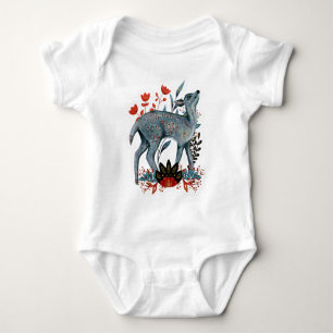 Body Bébé affiche baby shower rouge et bleu avec des an