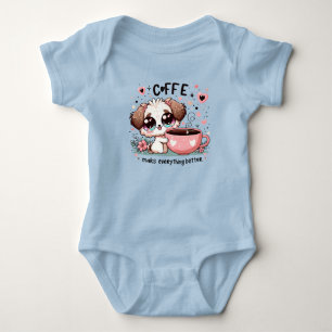 Body bébé amateur de café avec un chiot mignon - P
