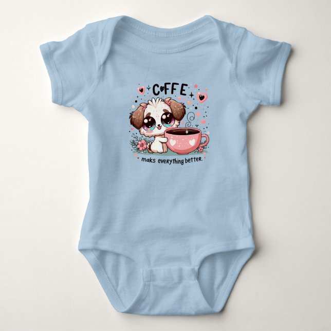 Body bébé amateur de café avec un chiot mignon - P (Devant)