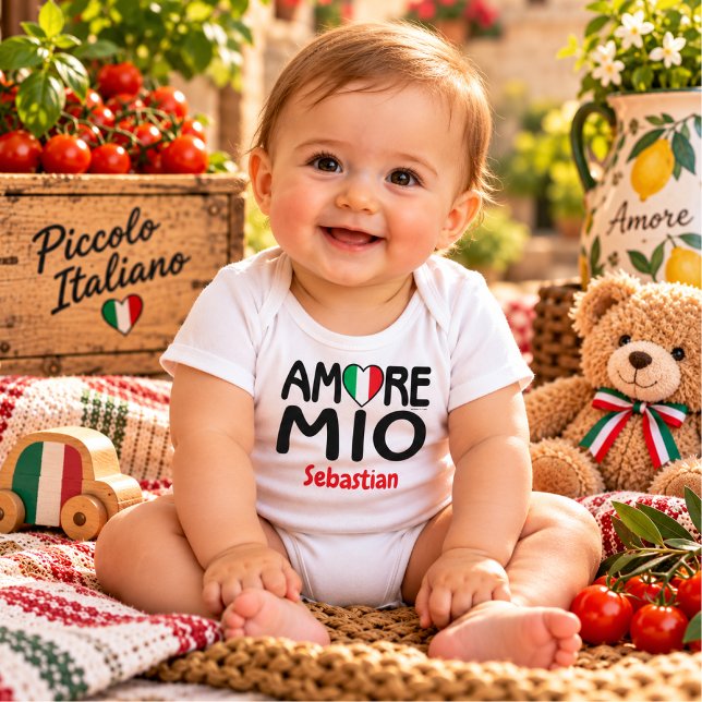 Body bébé AMORE MIO (Amore Mio with Italian Flag Heart personalized white baby bodysuit for baby shower gift, new mom )