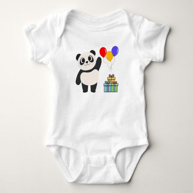 Body Bébé anniversaire Panda mignon tissu avec Ballons  (Devant)