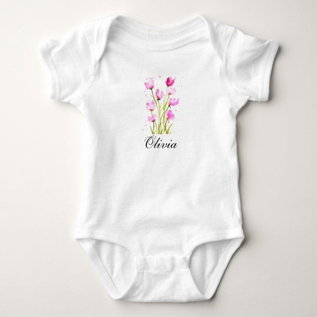 Body bébé aquarelle floral rose doux pour fille (Devant)