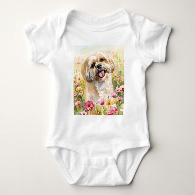Body bébé aquarelle Lhasa Apso (Devant)