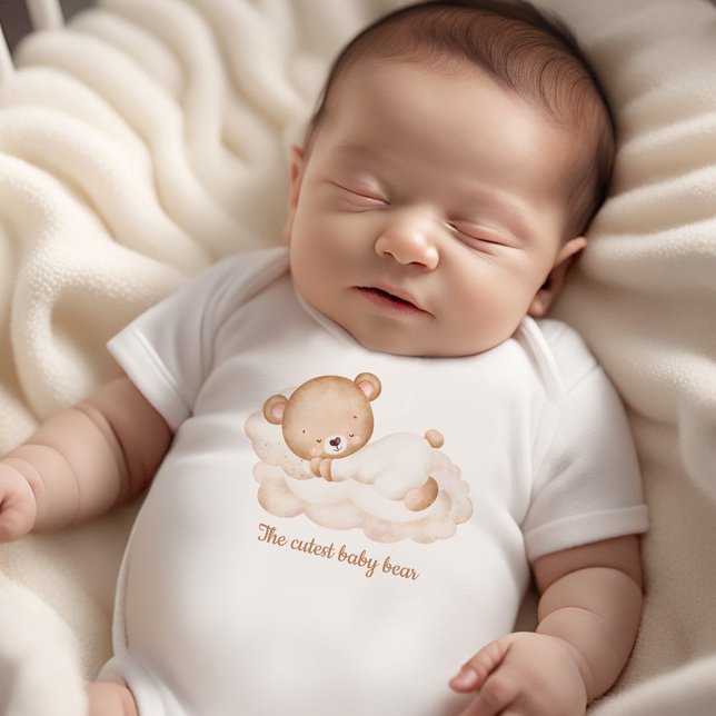 Body Bébé beige mignon Nom de l'ours Nouveau-né neutre (Cute Beige Baby Bear Name Neutral Newborn Baby Bodysuit)