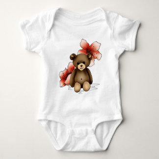 Body bébé blanc avec nounours et fleurs cerisier