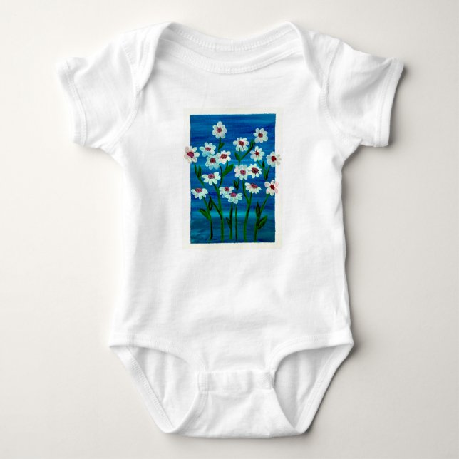 Body Bébé Bleu Floral Art Daisy Bleu Plein Corps Tee (Devant)