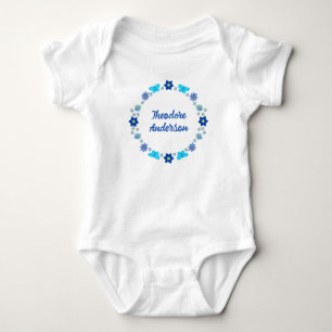 Body Bébé bleu Papillons et fleurs personnalisés