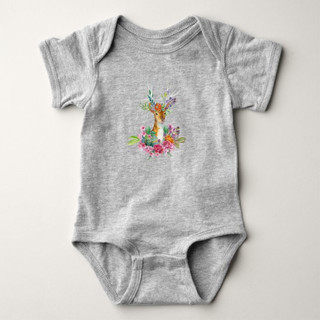 Body Bébé Cerf Floral Animal Mignon Joli (Devant)