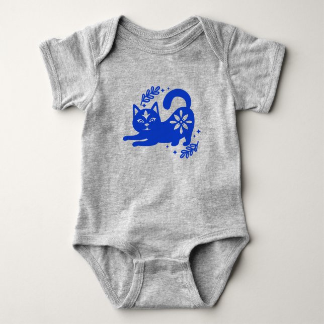 Body bébé chat bleu joueur – CozyBun (Devant)