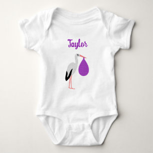 Body Bébé Cigogne de genre neutre Violet Nom personnali