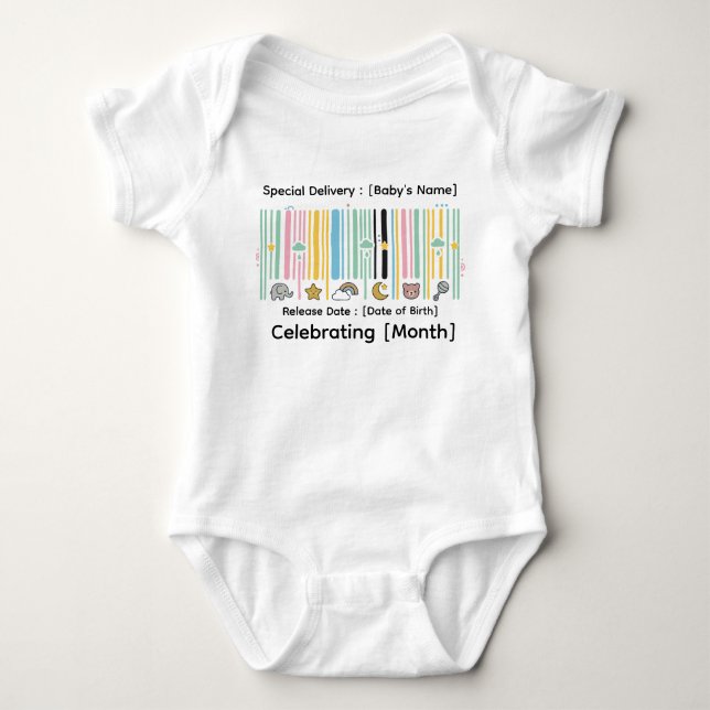 Body Bébé Code-Barres Fantaisie Jalons Personnalisés QR (Devant)