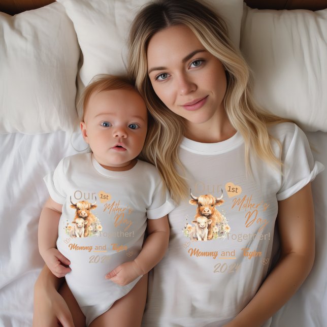 Body Bébé correspond à Highland NotrePremierJourDeFêteD (Baby Matching. Highland cow and baby. Our First Mother's Day Together!)