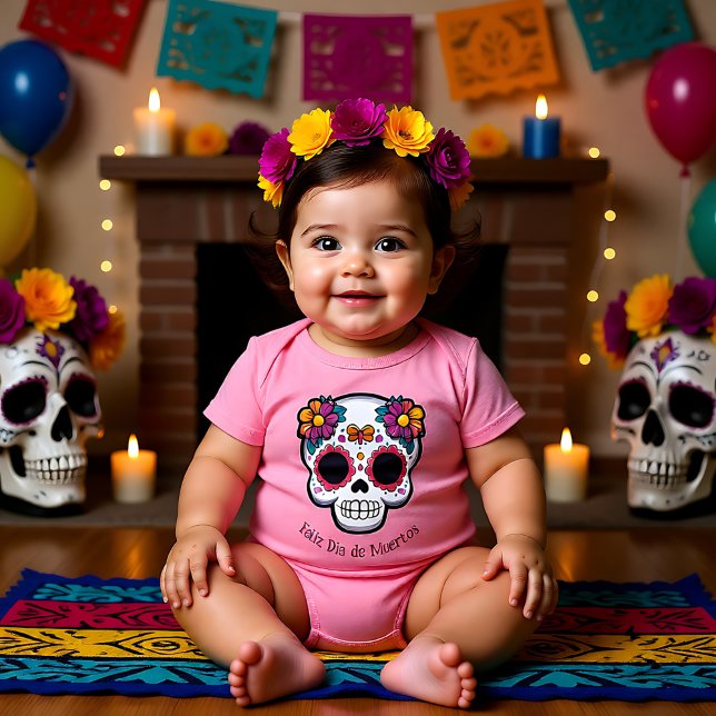 Body 🌹 bébé crâne à sucre avec marguerites 🌹 (🌹Baby Sugar Skull with daisies 🌹 Baby Bodysuit)