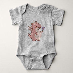 Body Bébé Dragon adorable avec une fleur violette