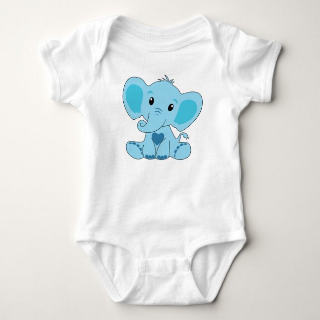 Body Bébé, Eléphant, Bleu, Costume bébé, DAM Creative, (Devant)