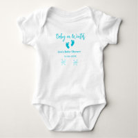 Bébé en hiver baby shower bleu bébé pieds snowflak