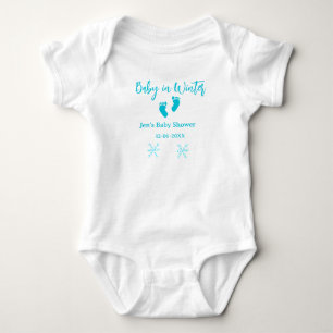 Body Bébé en hiver baby shower bleu bébé pieds snowflak