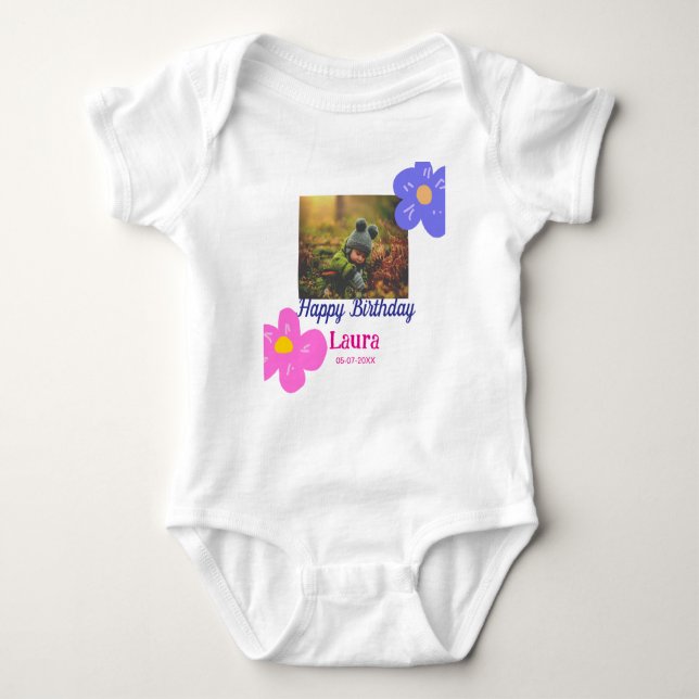 Body Bébé enfants 1er anniversaire ajouter le nom date  (Devant)