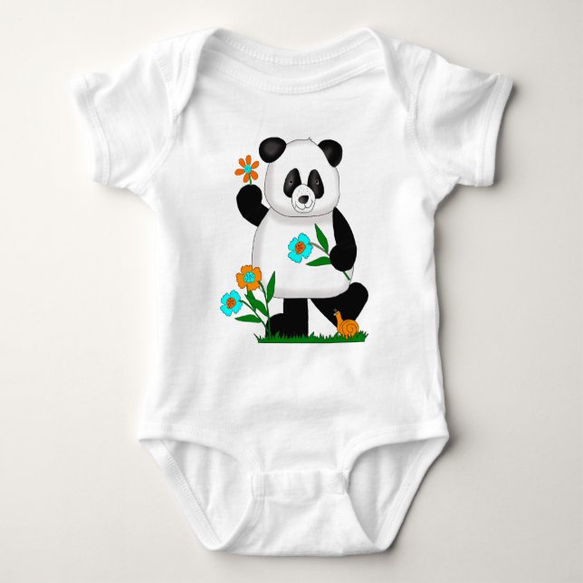 Body Bébé Enfants Panda Avec Fleurs 2 (Devant)