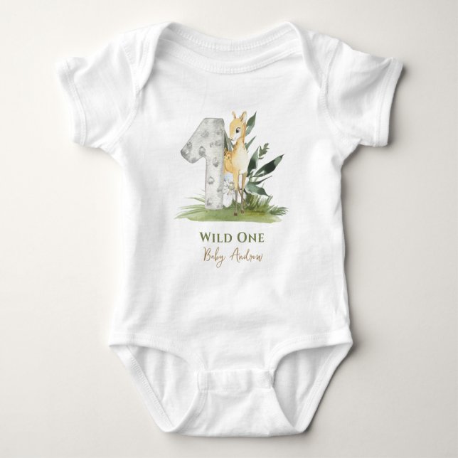 Body Bébé Faon Sauvage Thème Forêt 1er Anniversaire (Devant)