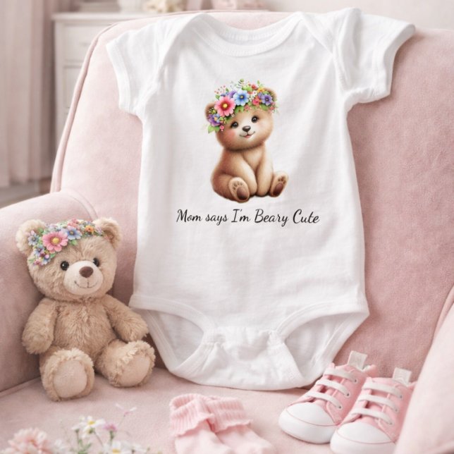 Body bébé fille Couronne Florale Mignonne Oursonne (Créateur téléchargé)