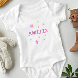 Body bébé fille mignon avec étoiles roses et nom