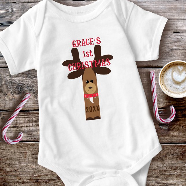 Body bébé fille mignon premier Noël rennes (First Christmas Reindeer Baby Bodysuit with space for a name and year)