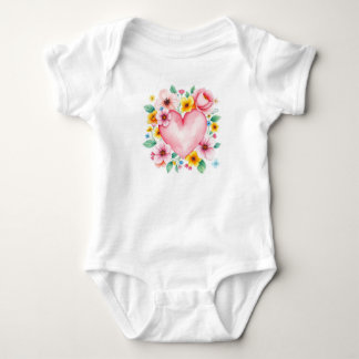 Body bébé fille T-shirt Rose Cœur et Fleurs
