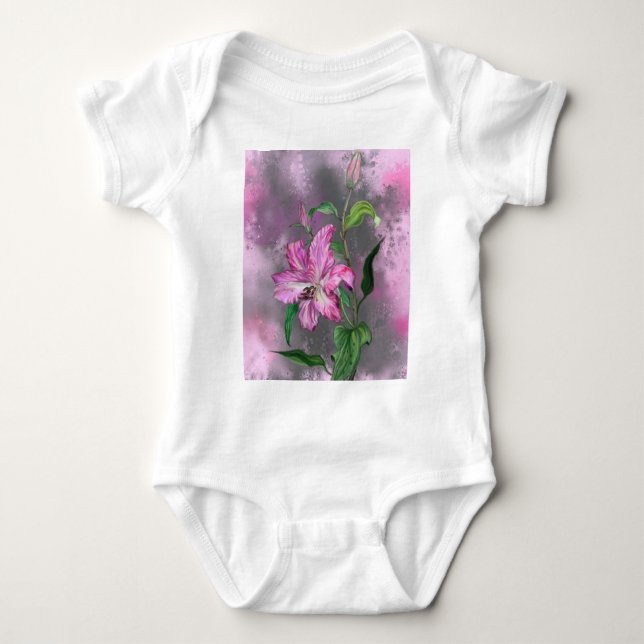 Body bébé Fleur de Lys Peinte en Violet Rose (Devant)