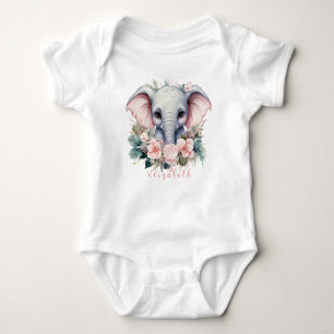 Body Bébé floral mignon et coloré Eléphant
