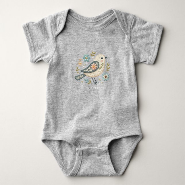 Body bébé floral Petite Oiseau Vert (Devant)
