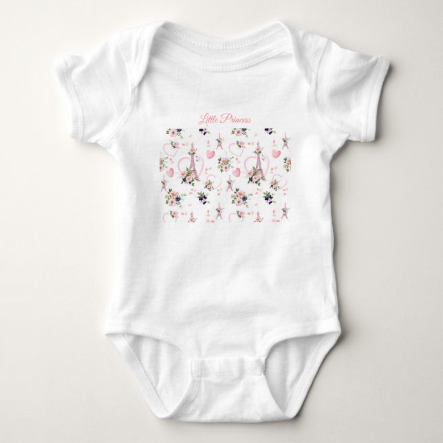 Body bébé floral rose mignon de style parisien (Devant)