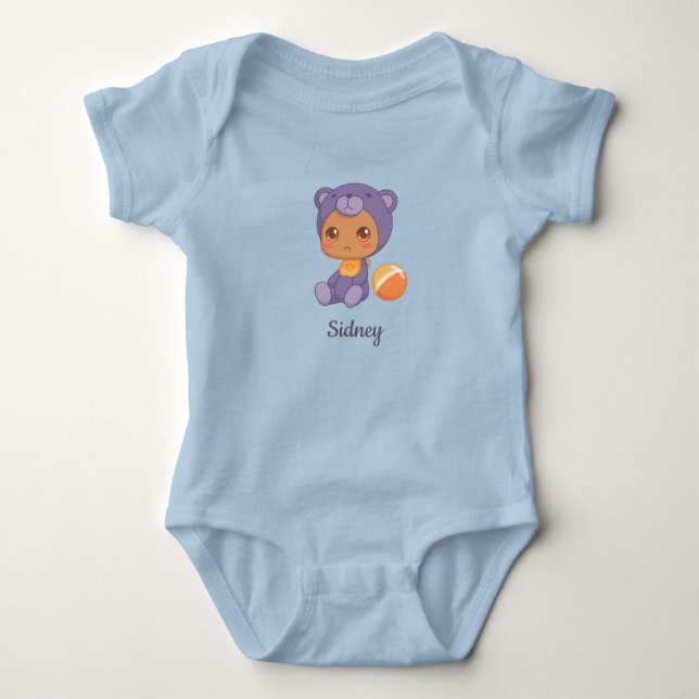 Body Bébé Garçon Fille Ours Violet Nom Personnalisé (Devant)