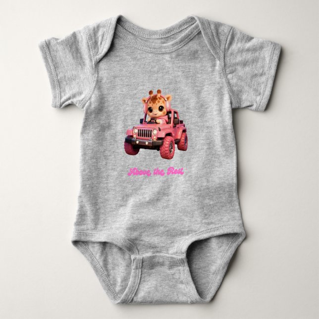 Body bébé girafe en jeep rose – Keeping the Peace (Devant)