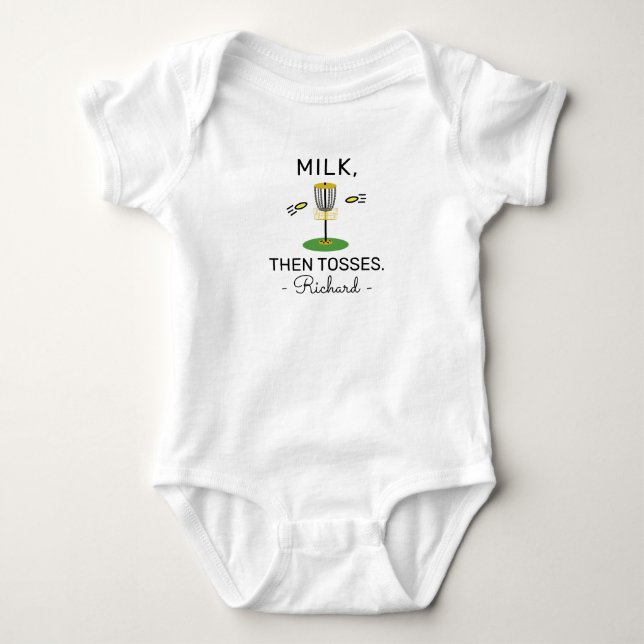 Body Bébé Golfeur de Disque Buvant du Lait Puis Lance - (Devant)