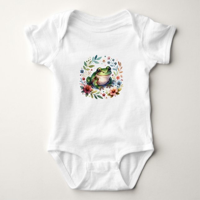 Body Bébé grenouille mignonne avec des fleurs (Devant)