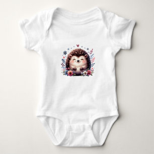 Body Bébé hérisson mignon avec des fleurs