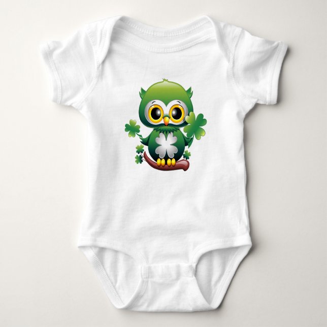 Body Bébé Hibou Mignon St Patrick Dessin Animé (Devant)