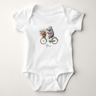 Body bébé hippopotame à vélo floral