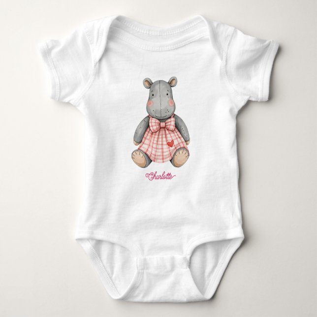 Body Bébé hippopotame mignon en robe soleil (Devant)