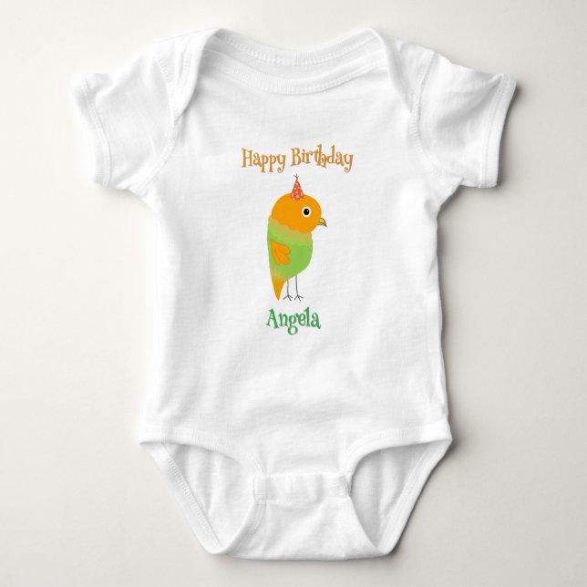 Body bébé joyeux anniversaire bébé oiseau mignon (Devant)