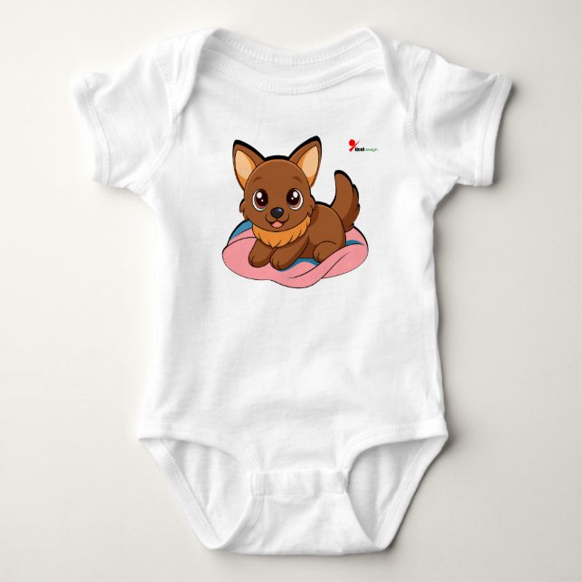 Body bébé marron Chibi Chien Mignon Cadeau (Devant)