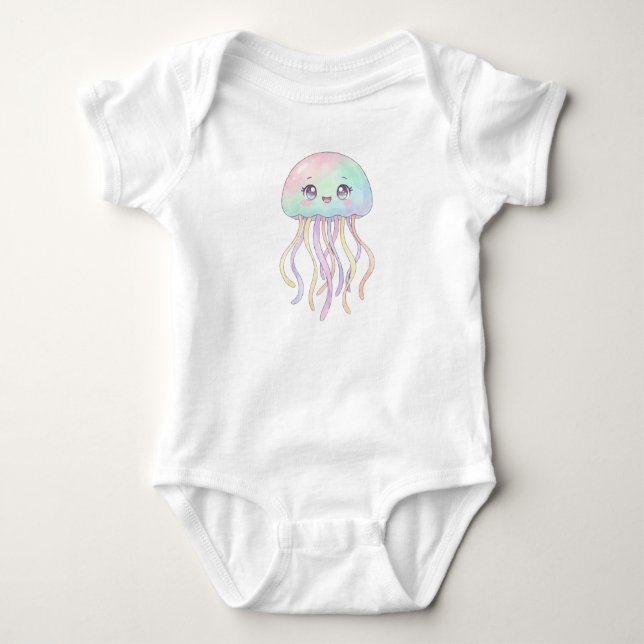 Body bébé méduse Kawaii – Tenue océan pastel (Devant)